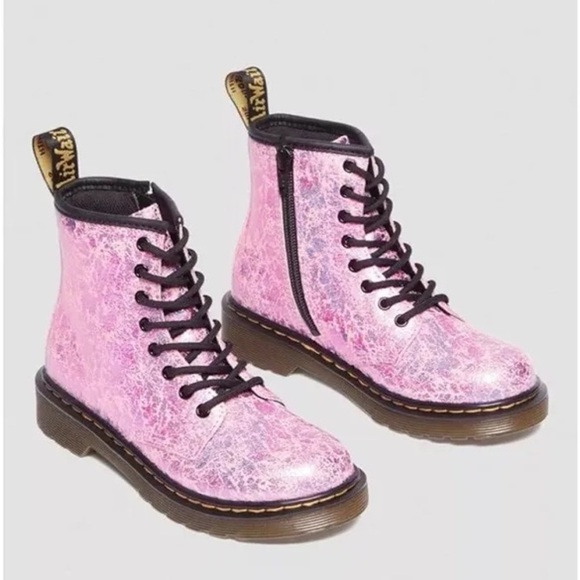 Dr. Martens Youth 1460 Disco Crinkle Metallic Lace Up Boots Pink Size 2 - Picture 1 of 15